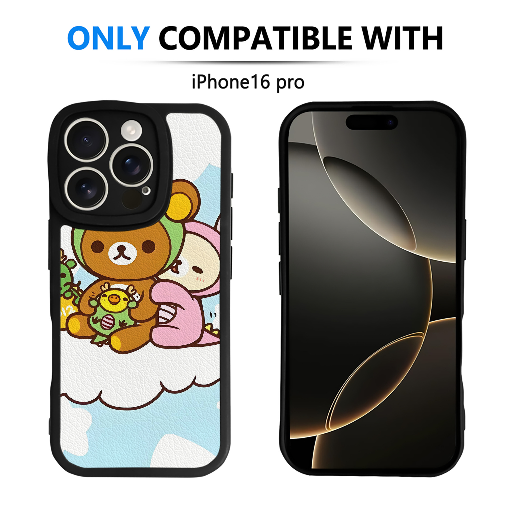 （画像用） リラックマ リラックマ キイロイトリ Rilakkuma Korilakkuma Kiiroitori 【iPhone 16シリーズ対応】シリコンスマホケース（レザー調） 材質：シリコン